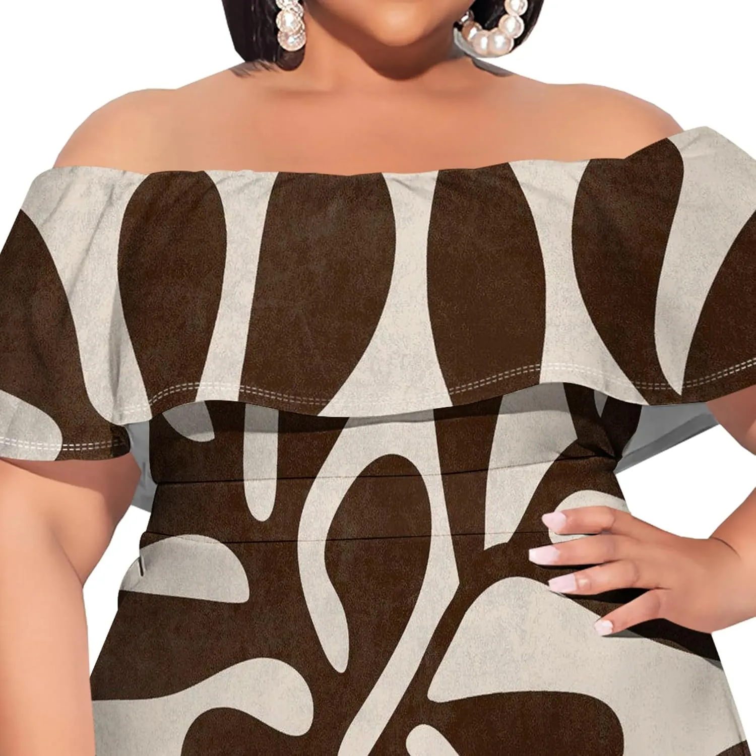 Women's Plus Size Off Shoulder Dress Bohemian Style Pattern Print Cute Mini Dress Summer Off Shoulder Pleated Skirt