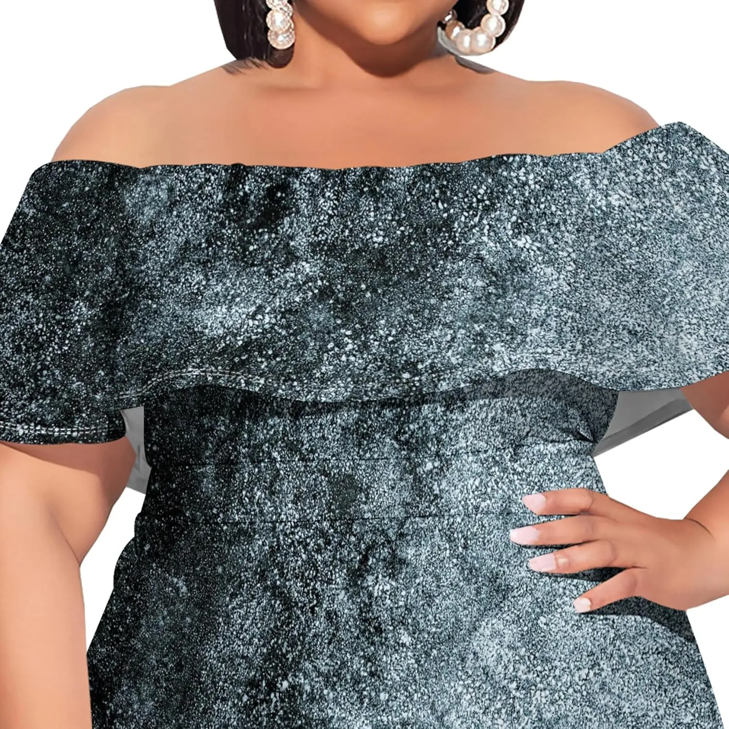 Women's Plus Size Off Shoulder Dress Bohemian Style Pattern Print Cute Mini Dress Summer Off Shoulder Pleated Skirt