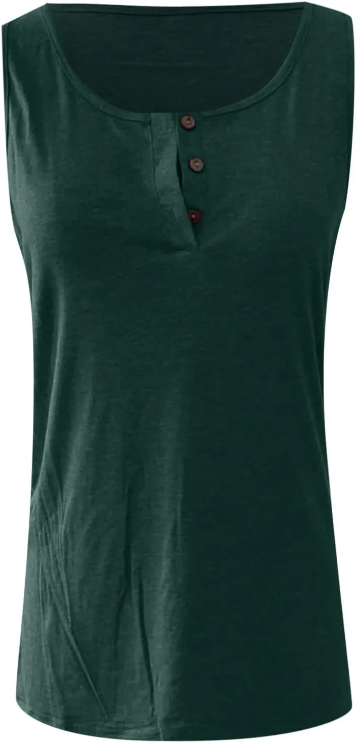 Womens Plus Size Tank Tops U Neck Tanks Summer Sleeveless Henley T-Shirts Tops Casual Button Down Tunics Shirts