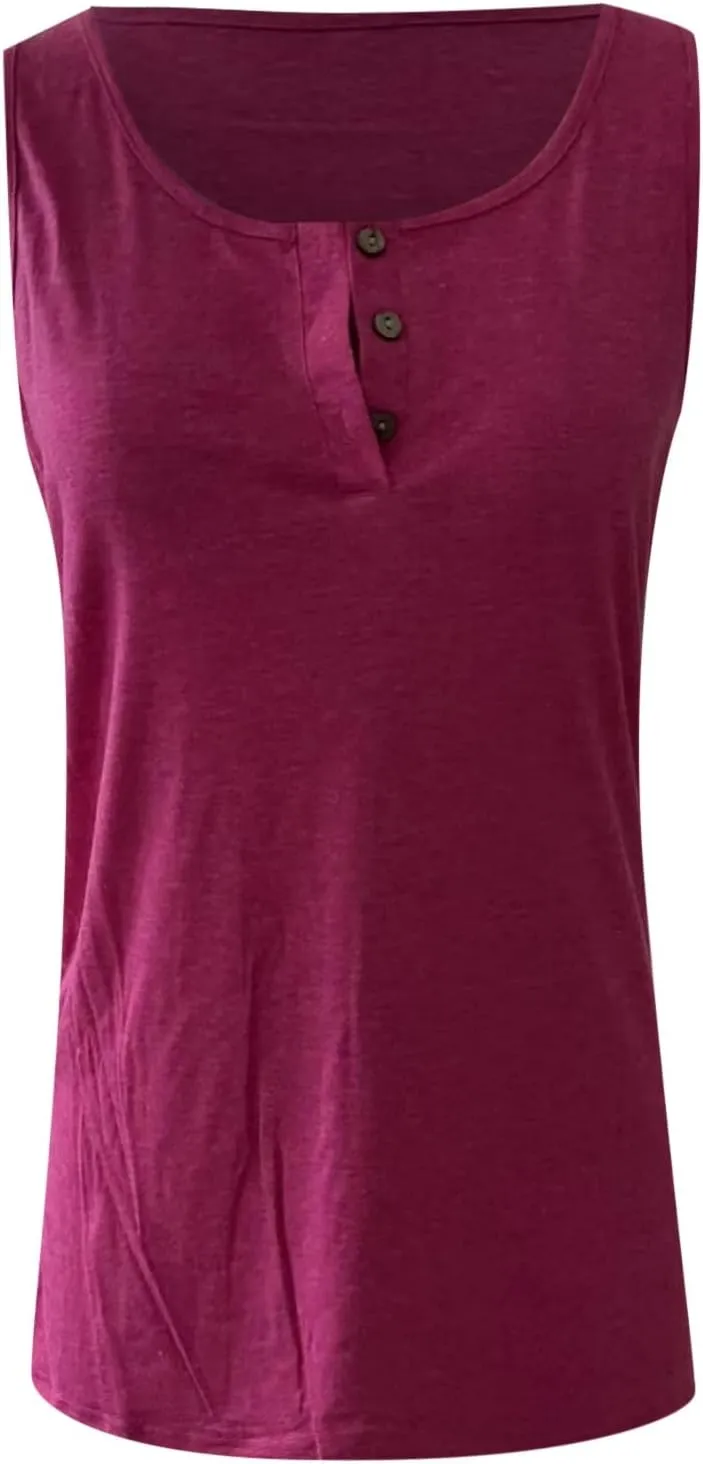 Womens Plus Size Tank Tops U Neck Tanks Summer Sleeveless Henley T-Shirts Tops Casual Button Down Tunics Shirts
