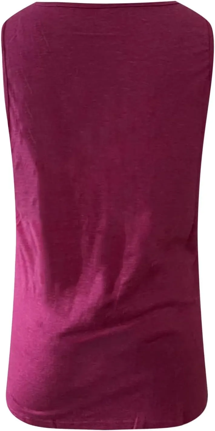 Womens Plus Size Tank Tops U Neck Tanks Summer Sleeveless Henley T-Shirts Tops Casual Button Down Tunics Shirts