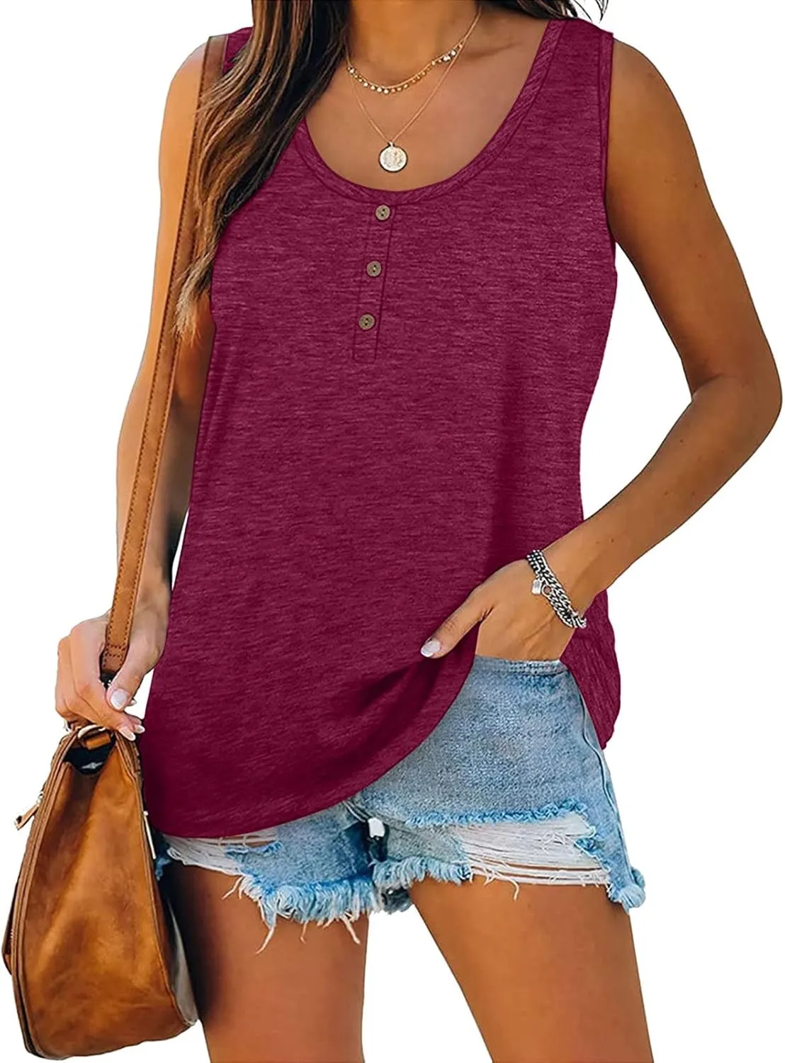 Womens Plus Size Tank Tops U Neck Tanks Summer Sleeveless Henley T-Shirts Tops Casual Button Down Tunics Shirts
