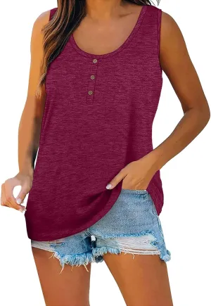 Womens Plus Size Tank Tops U Neck Tanks Summer Sleeveless Henley T-Shirts Tops Casual Button Down Tunics Shirts