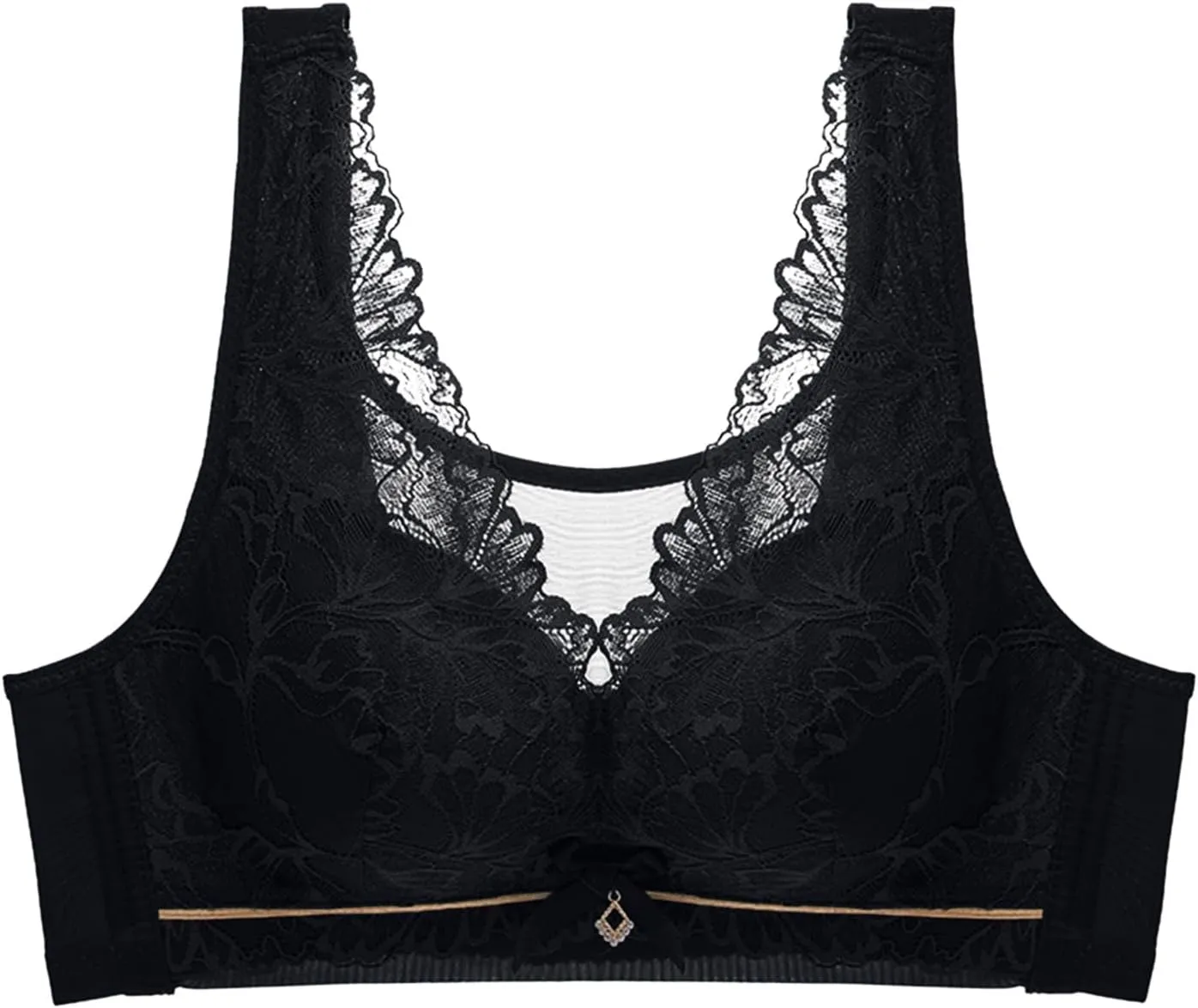 Women's Push Up Bra Full-Coverage Lace Embroidery Patchwork T-Shirt Bralette Comfort Breathable High Support Bra