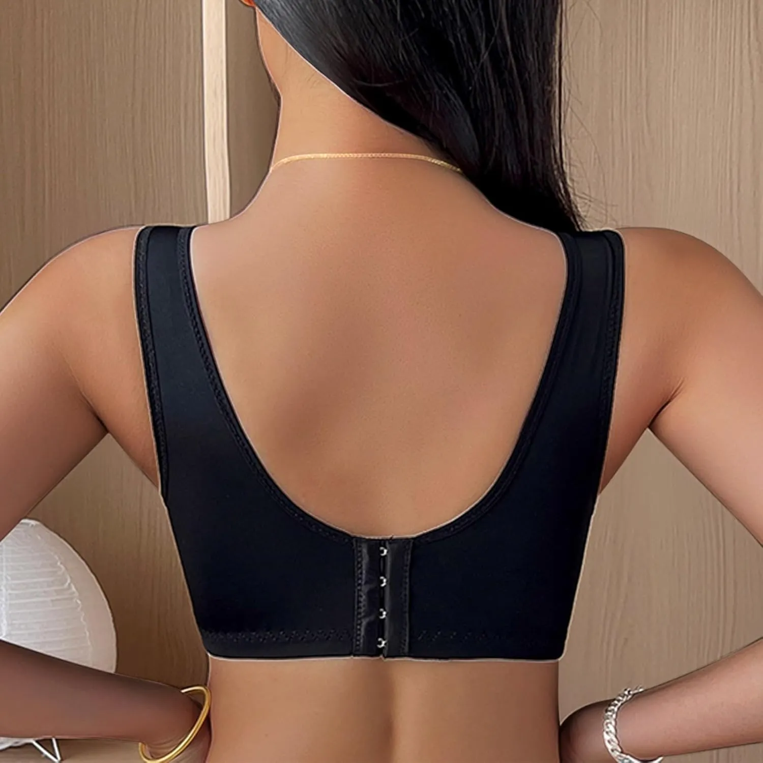 Women's Push Up Bra Full-Coverage Lace Embroidery Patchwork T-Shirt Bralette Comfort Breathable High Support Bra