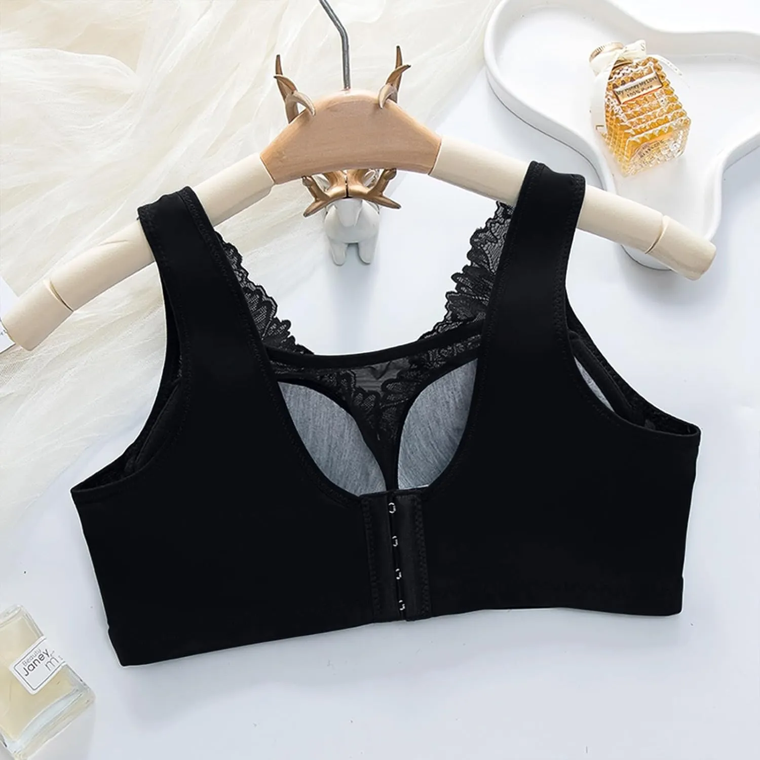 Women's Push Up Bra Full-Coverage Lace Embroidery Patchwork T-Shirt Bralette Comfort Breathable High Support Bra
