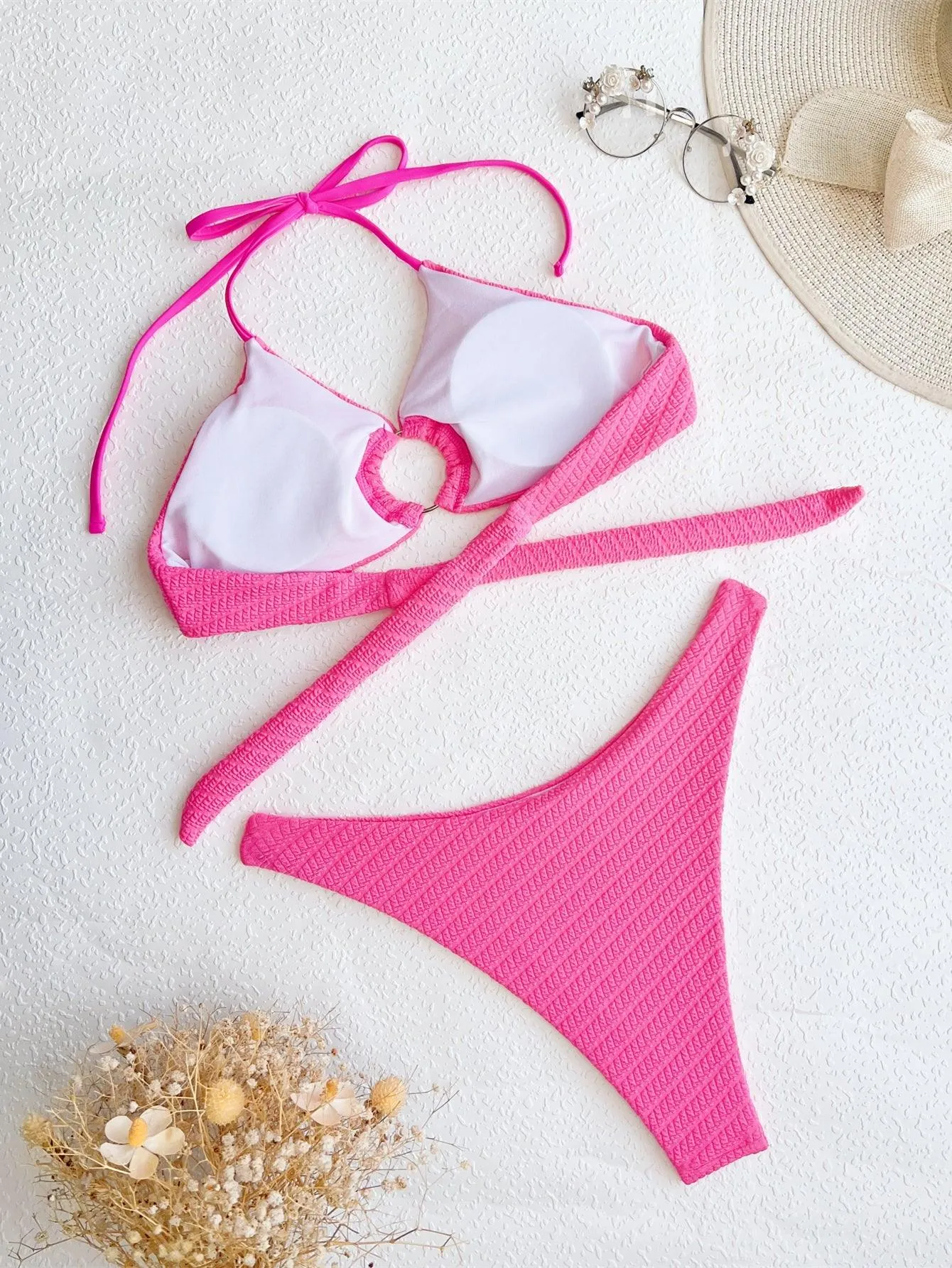 Women's Rose Red Jacquard Bikini Set - Designer Swimwear for Beach