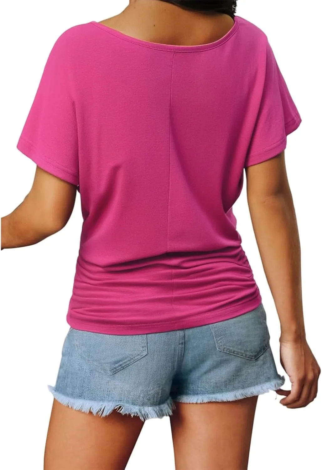 Womens Ruched Tops Versatile Casual Short/Cap Sleeve Dolman Top Casual Summer Tunic Shirts Fashion Business Blouses