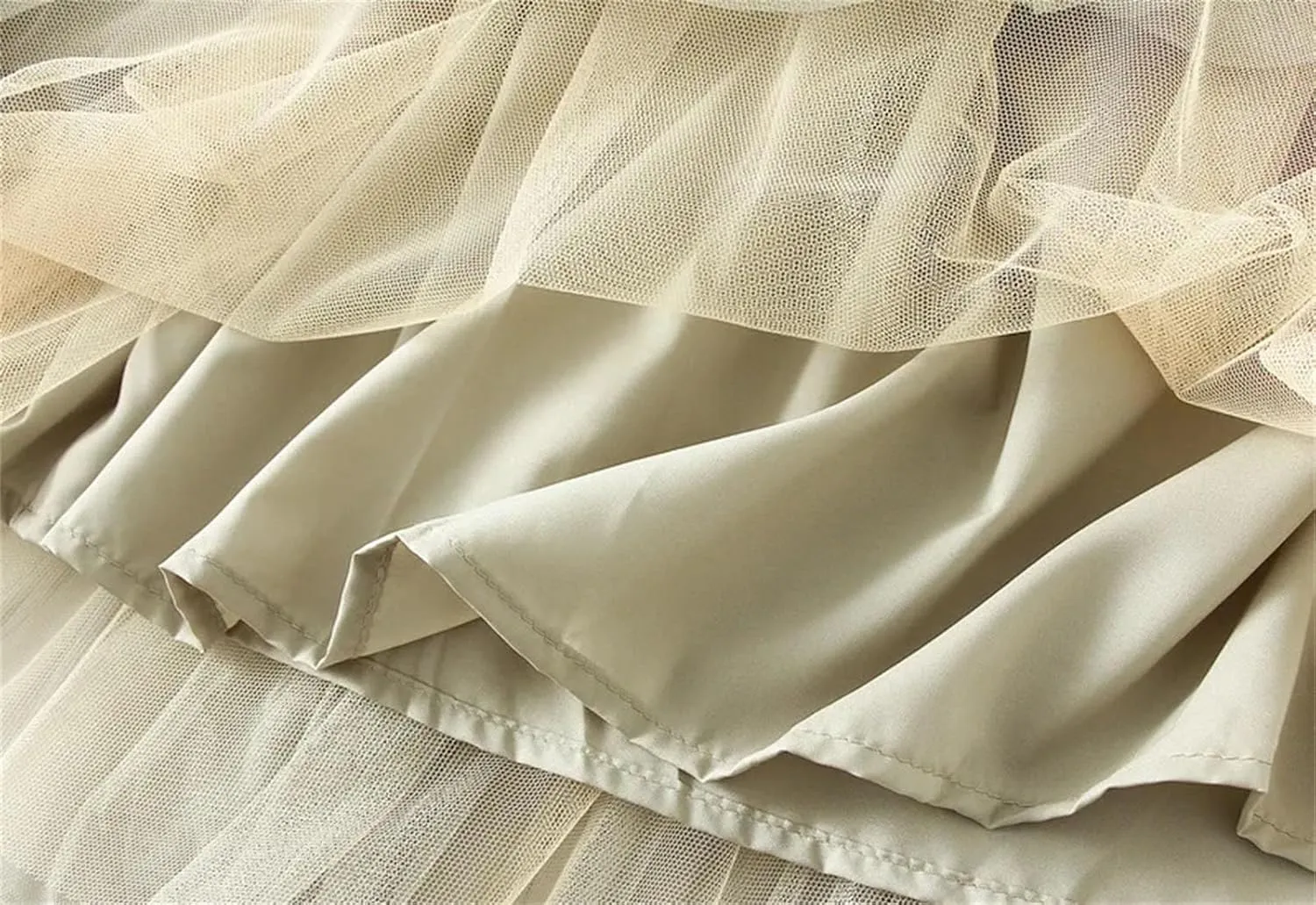 Women's Ruffle Mesh A-Line Tulle Skirt Korean Casual Folds Long Skirts
