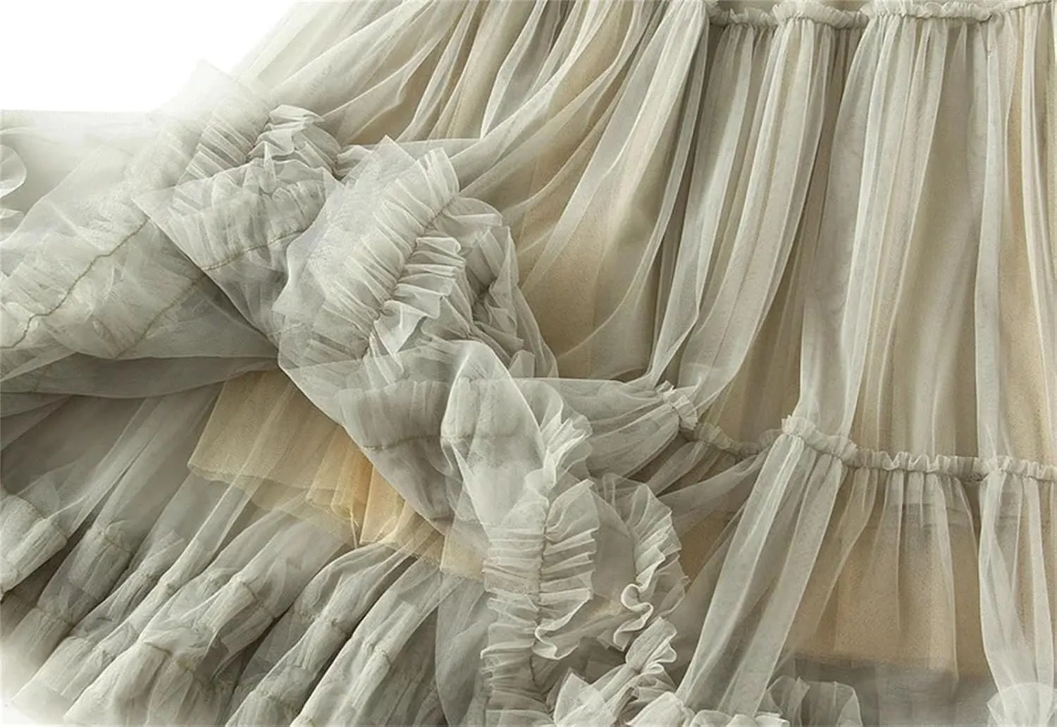 Women's Ruffle Mesh A-Line Tulle Skirt Korean Casual Folds Long Skirts