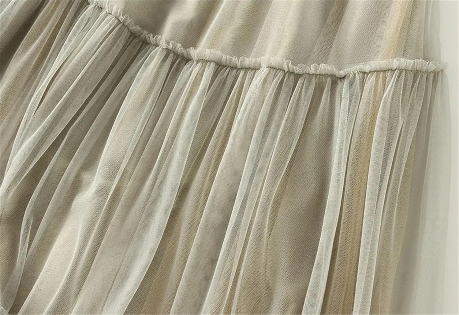 Women's Ruffle Mesh A-Line Tulle Skirt Korean Casual Folds Long Skirts