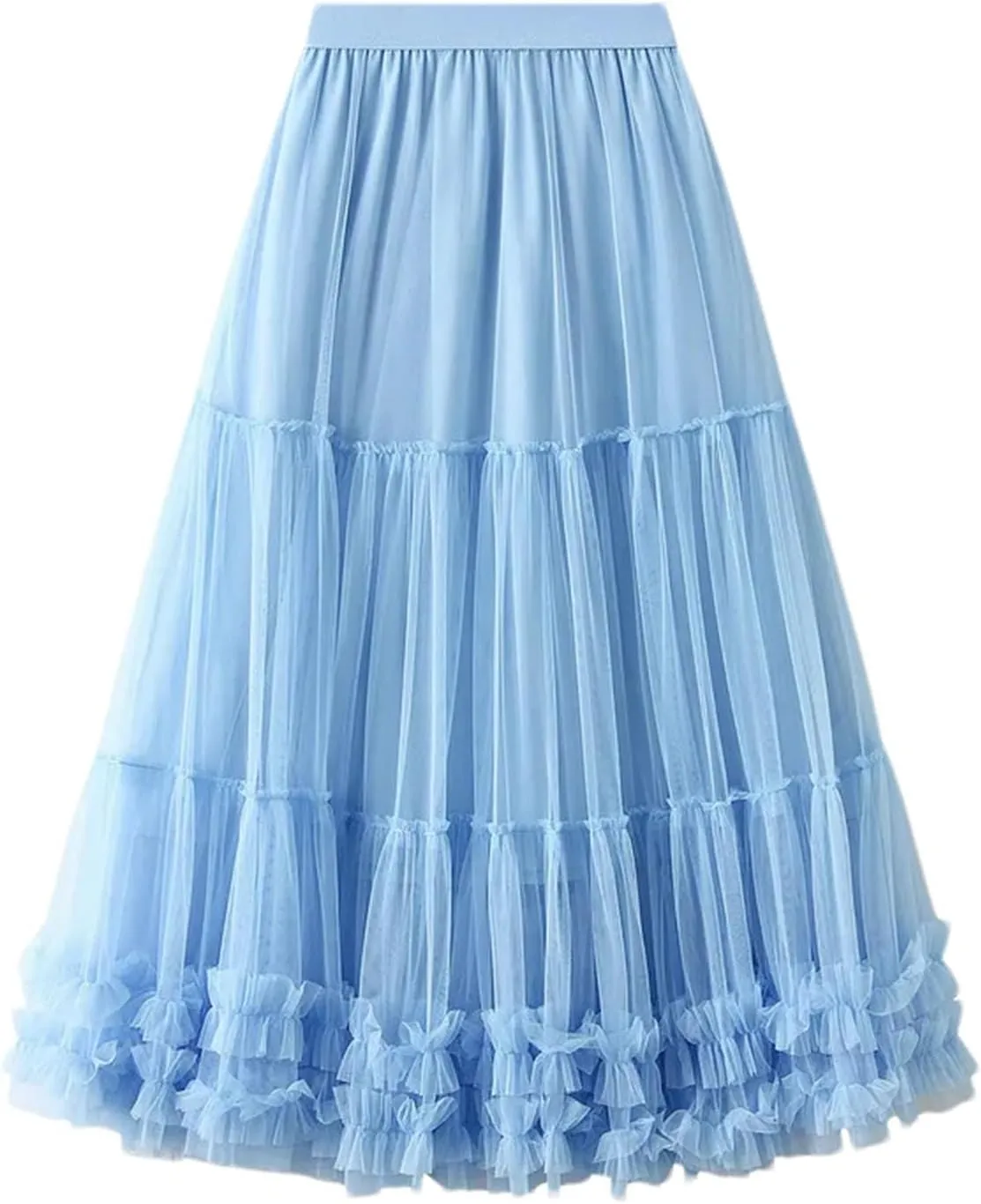 Women's Ruffle Mesh A-Line Tulle Skirt Korean Casual Folds Long Skirts