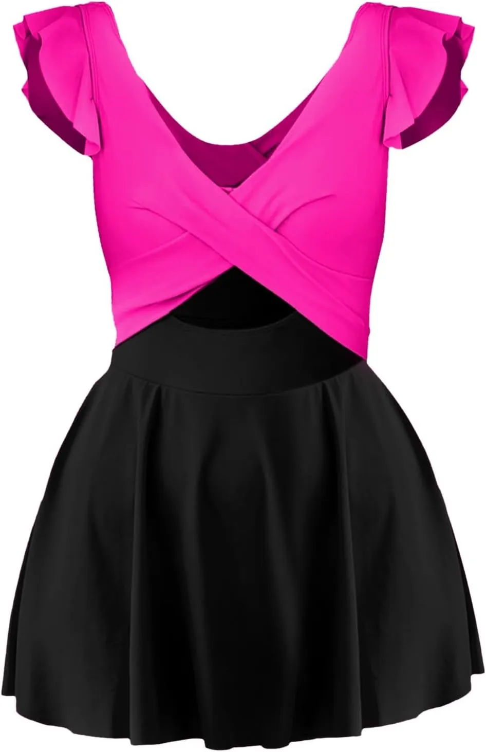 Women's Ruffled One Piece Swimsuits Cross Wrap V-Neck Backless Swimwear Tummy Control Cutout High Waisted Swimdress