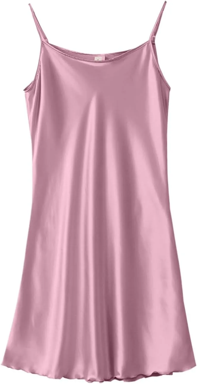 Women's Satin Nightgown Silk Slip Dress Sleepwear Sexy V Neck Negligee Lingerie Short Nightwear