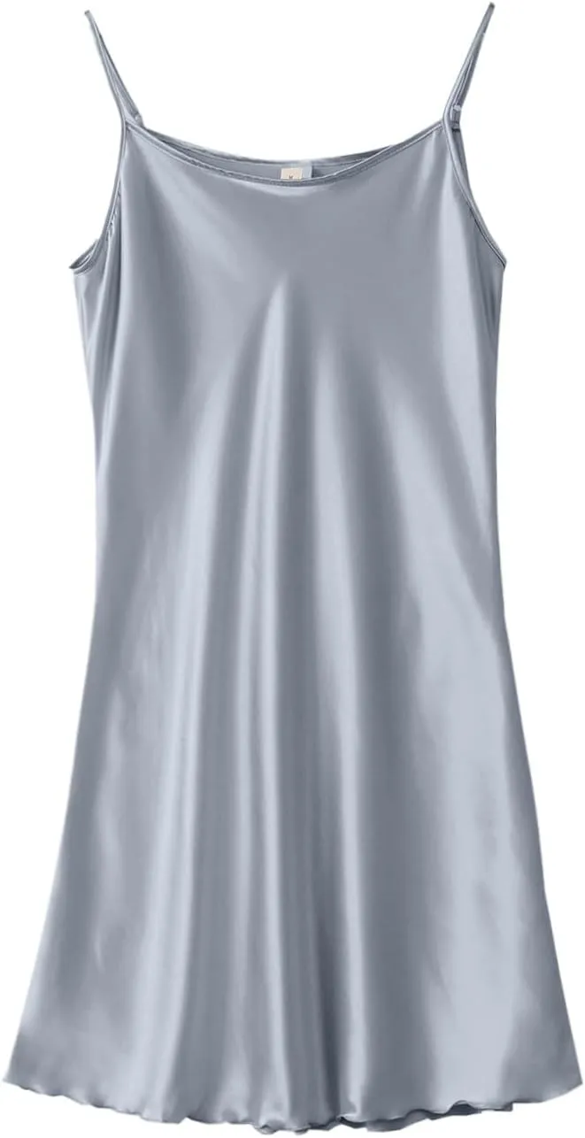Women's Satin Nightgown Silk Slip Dress Sleepwear Sexy V Neck Negligee Lingerie Short Nightwear