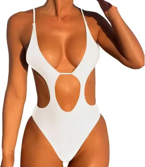 Women's Sexy Cutout Backless One Piece Swimsuit High Waisted Wrapped Back Tie Bathing Suit Tummy Control Slimming Swimwear