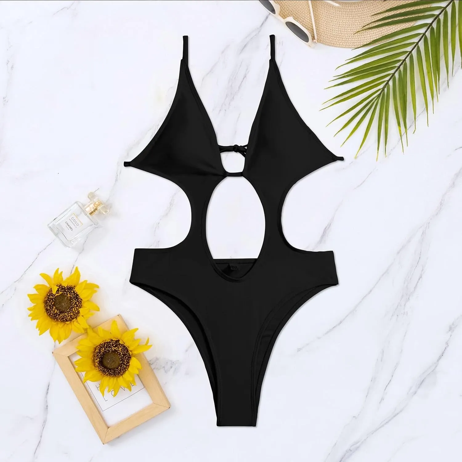 Women's Sexy Cutout Backless One Piece Swimsuit High Waisted Wrapped Back Tie Bathing Suit Tummy Control Slimming Swimwear