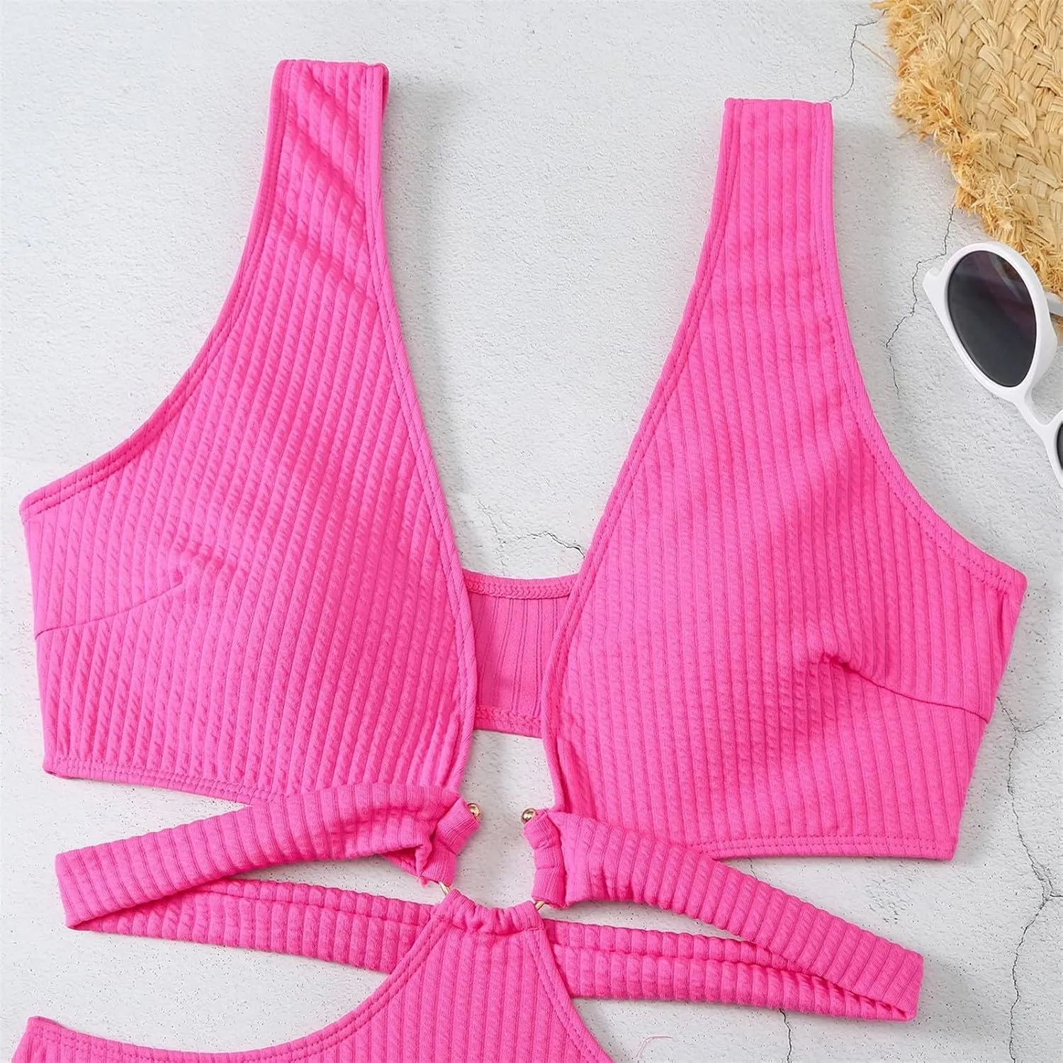 Womens Sexy Deep V Neck Cutout One Piece Swimsuits O Ring Push Up Backless Bathing Suits Tummy Control Modest Swimwear