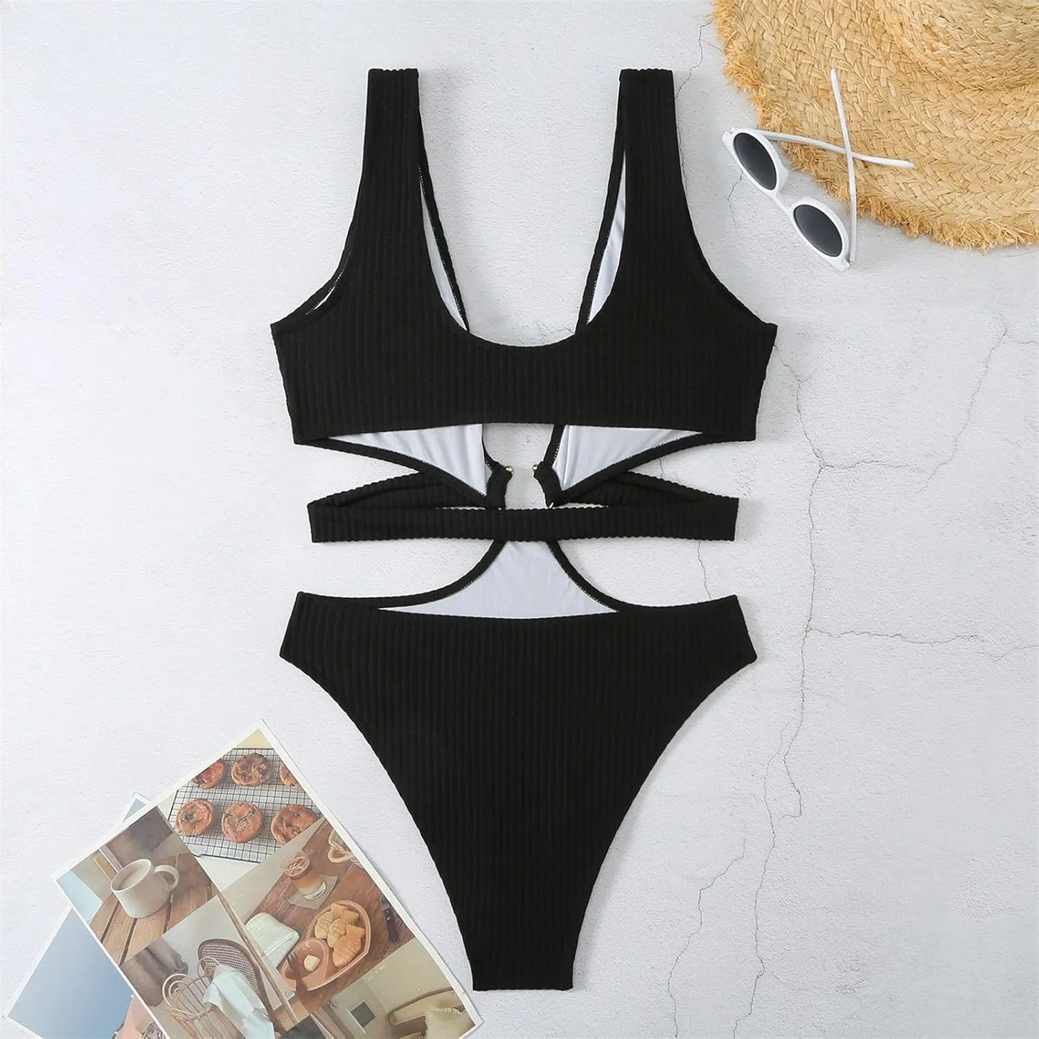 Womens Sexy Deep V Neck Cutout One Piece Swimsuits O Ring Push Up Backless Bathing Suits Tummy Control Modest Swimwear