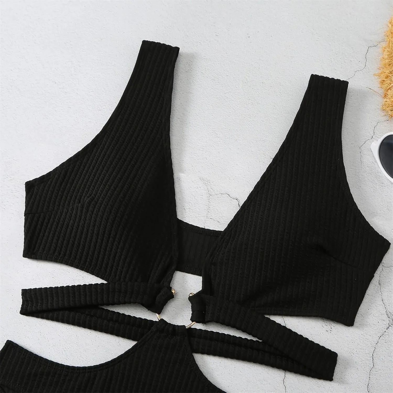 Womens Sexy Deep V Neck Cutout One Piece Swimsuits O Ring Push Up Backless Bathing Suits Tummy Control Modest Swimwear
