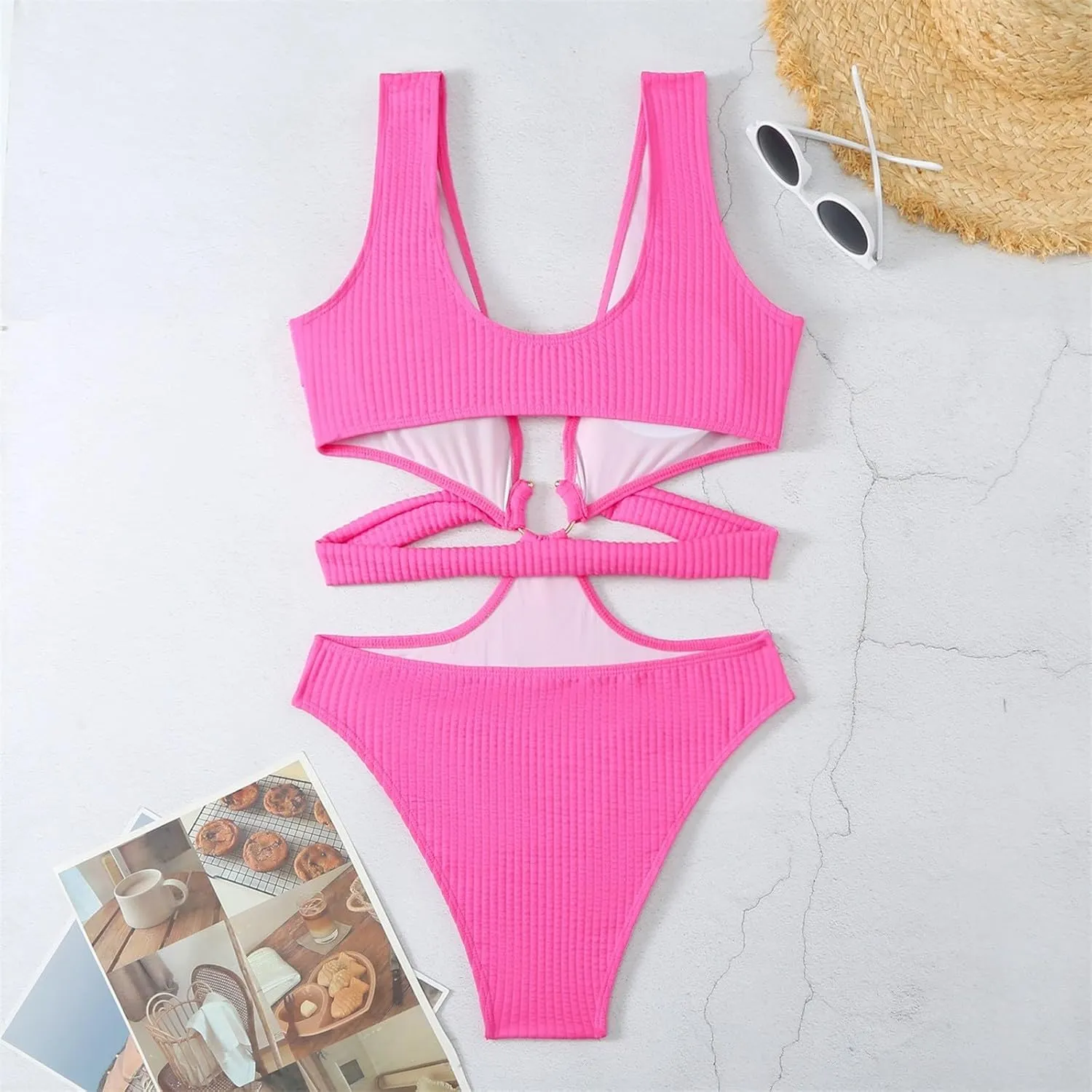 Womens Sexy Deep V Neck Cutout One Piece Swimsuits O Ring Push Up Backless Bathing Suits Tummy Control Modest Swimwear