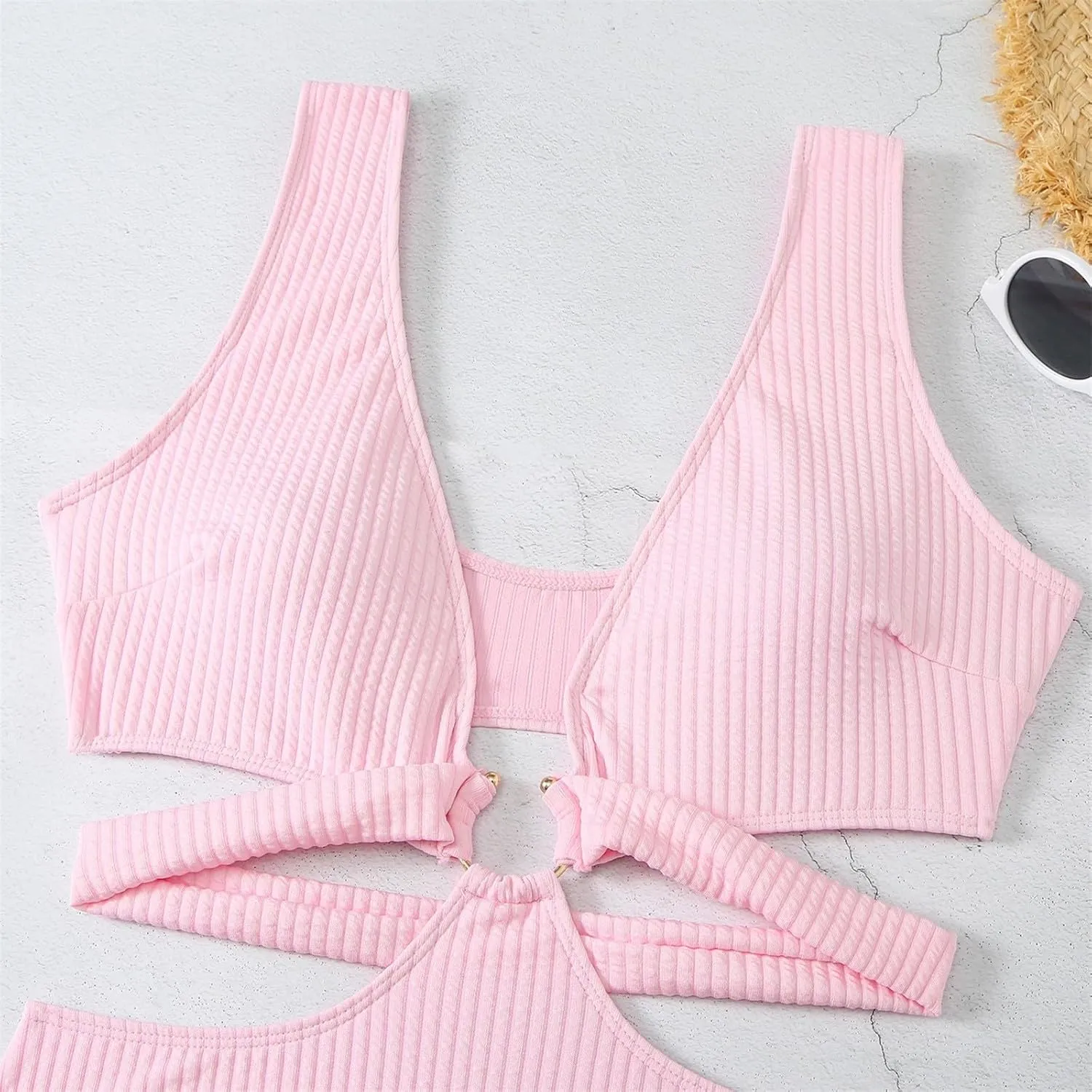 Womens Sexy Deep V Neck Cutout One Piece Swimsuits O Ring Push Up Backless Bathing Suits Tummy Control Modest Swimwear