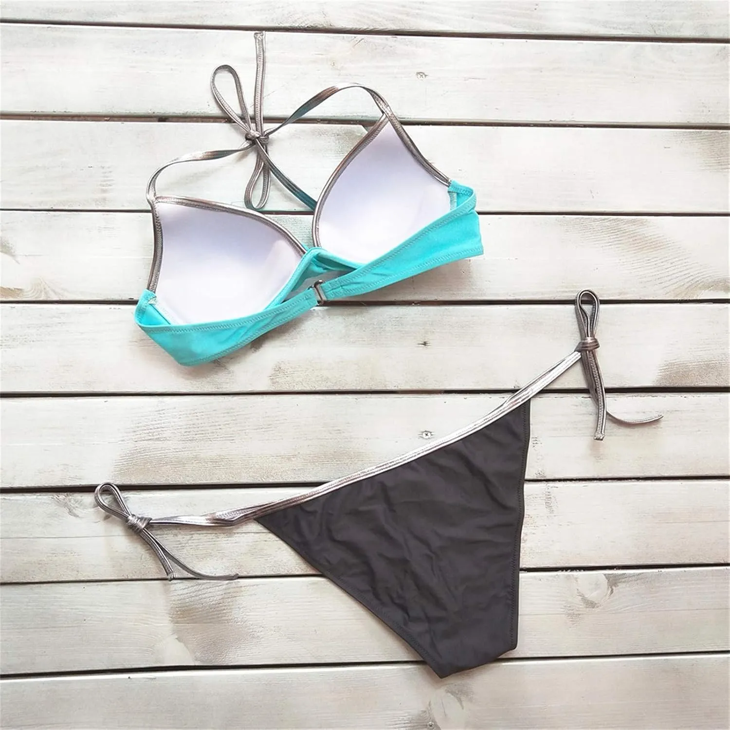 Women's Sexy High Waisted Bikini Sets Twist Front Two Piece Color Block Halter Swimsuit Push Up Bathing Suit Beach Outfits