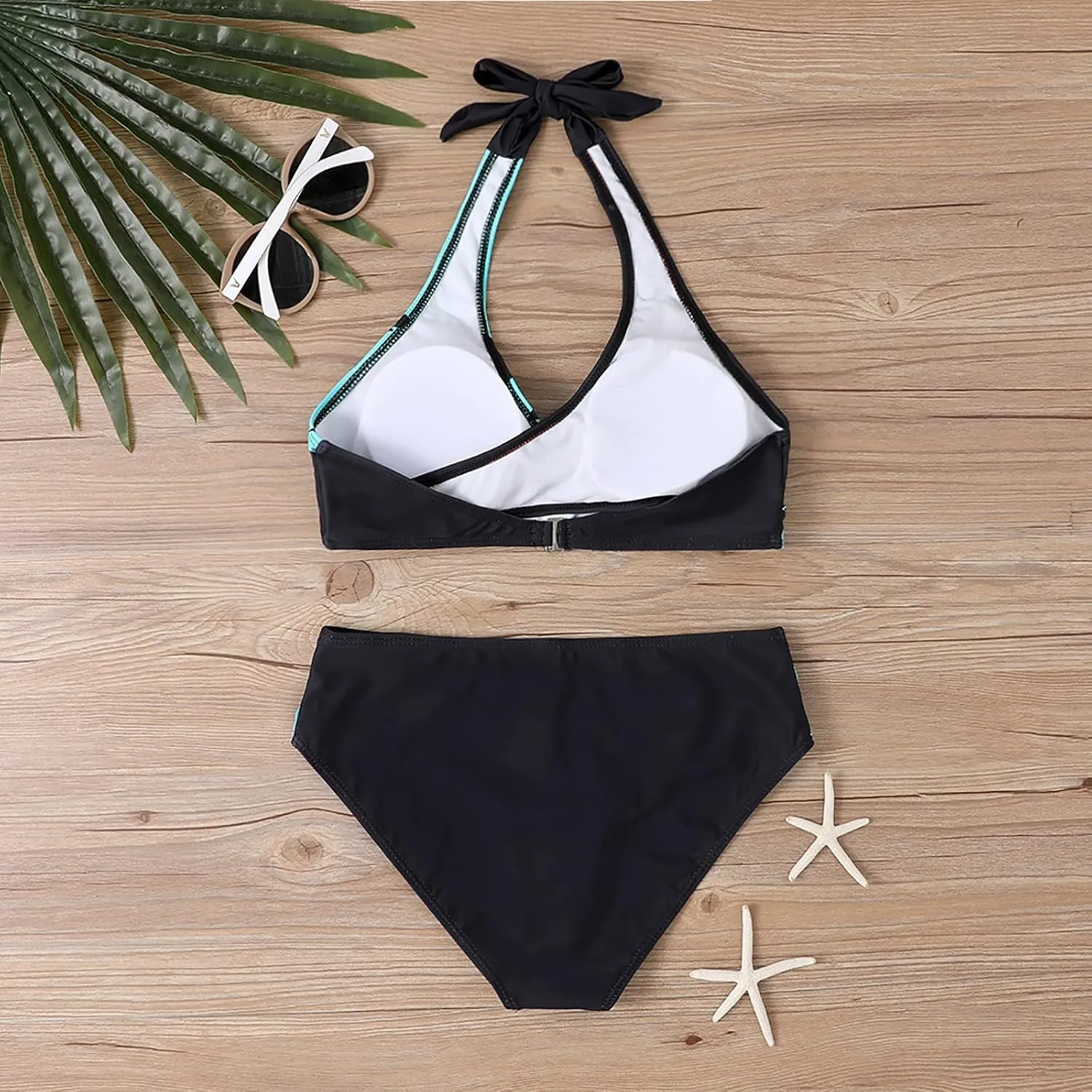 Women's Sexy High Waisted Bikini Sets Twist Front Two Piece Color Block Halter Swimsuit Push Up Bathing Suit Beach Outfits