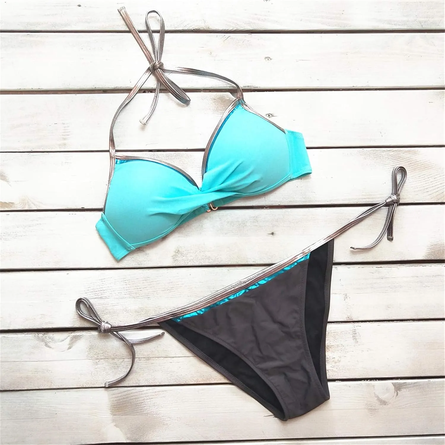 Women's Sexy High Waisted Bikini Sets Twist Front Two Piece Color Block Halter Swimsuit Push Up Bathing Suit Beach Outfits