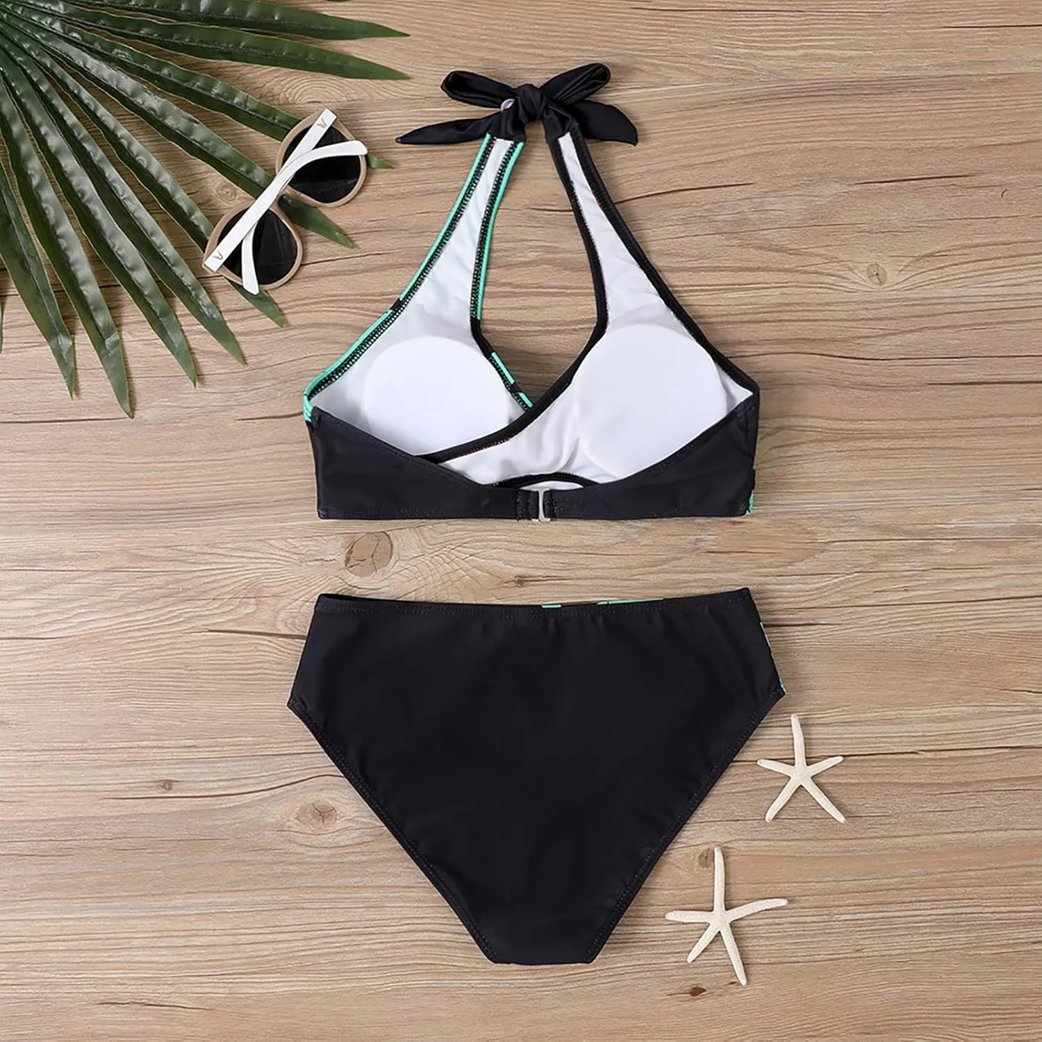 Women's Sexy High Waisted Bikini Sets Twist Front Two Piece Color Block Halter Swimsuit Push Up Bathing Suit Beach Outfits