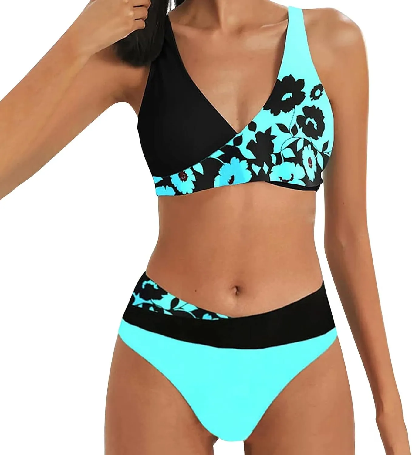 Women's Sexy High Waisted Bikini Sets Twist Front Two Piece Color Block Halter Swimsuit Push Up Bathing Suit Beach Outfits