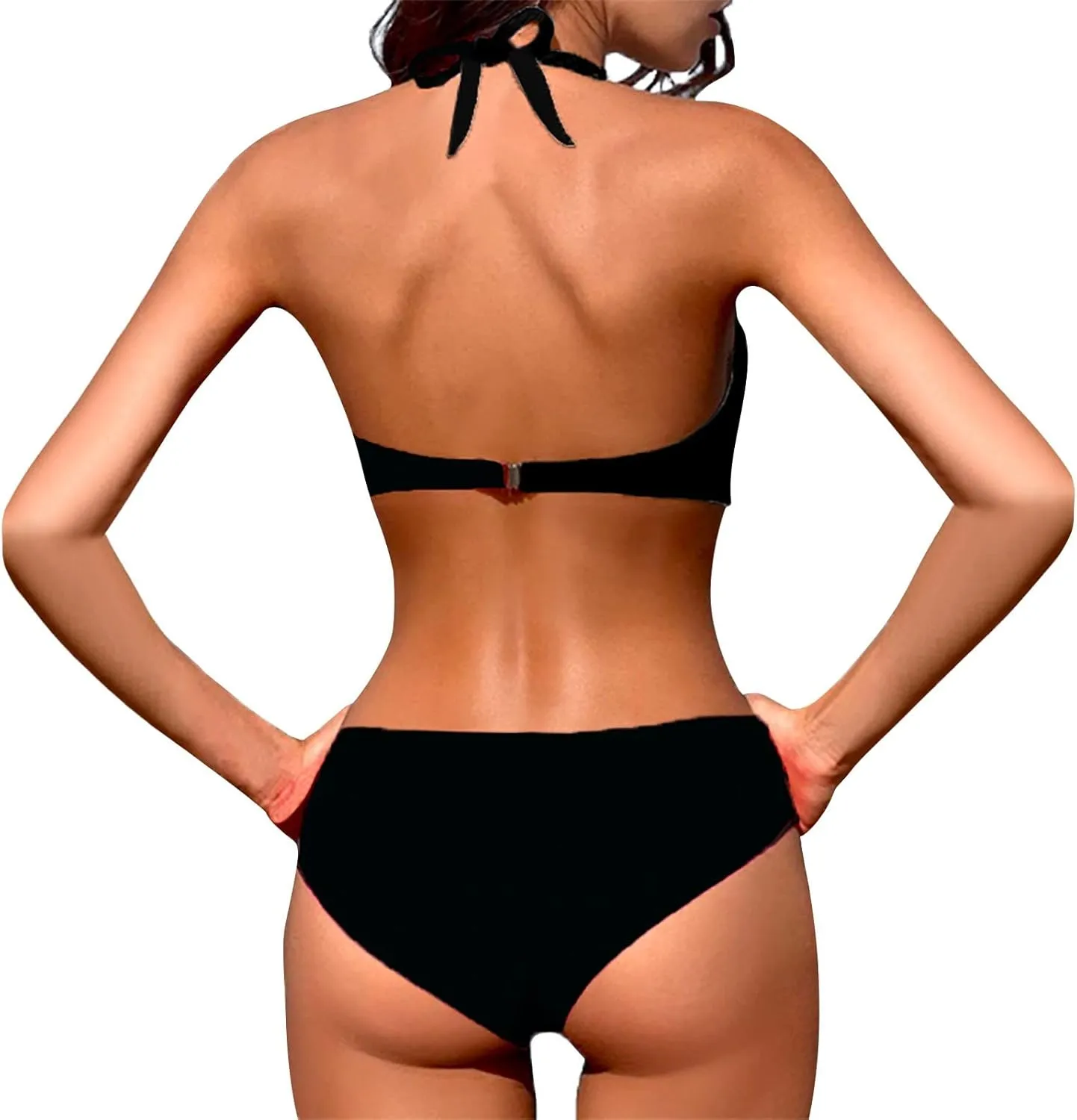 Women's Sexy High Waisted Bikini Sets Twist Front Two Piece Color Block Halter Swimsuit Push Up Bathing Suit Beach Outfits