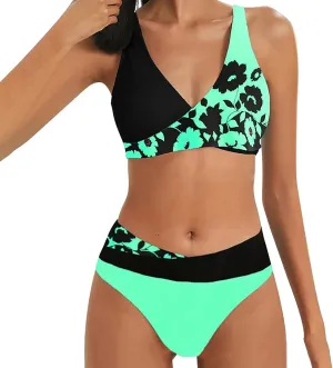Women's Sexy High Waisted Bikini Sets Twist Front Two Piece Color Block Halter Swimsuit Push Up Bathing Suit Beach Outfits