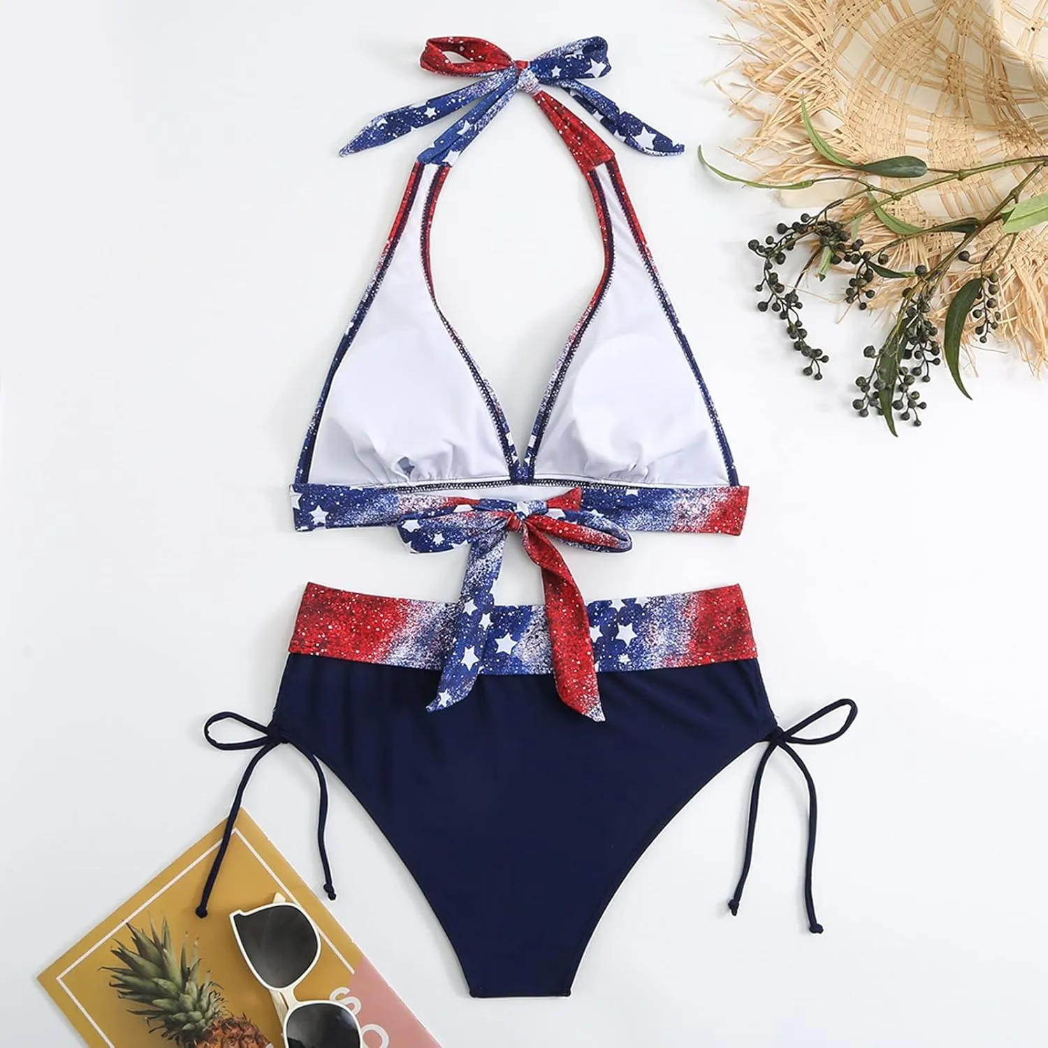 Women's Sexy High Waisted Bikini Sets Twist Front Two Piece Color Block Halter Swimsuit Push Up Bathing Suit Beach Outfits