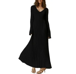 Women's Sexy Long Maxi Dress V Neck Backless Slim Fit Pencil Long Dress Bodycon Party Clubwear Dresses (G-Black V Neck Knit,M)