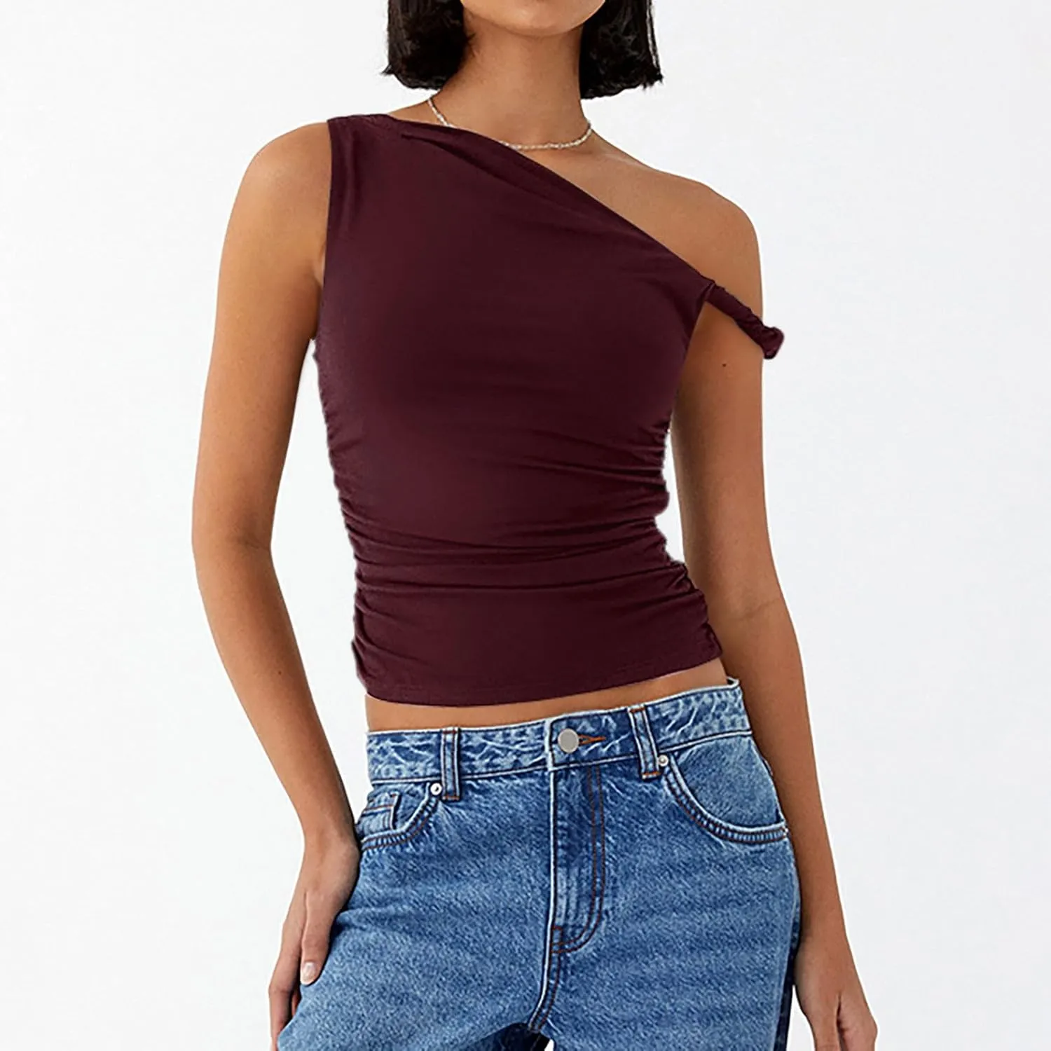 Women's Sexy One Shoulder Asymmetric Tank Tops, Fashion Sleeveless Bodycon Slim Summer Shirts Streetwear Y2K Clothes