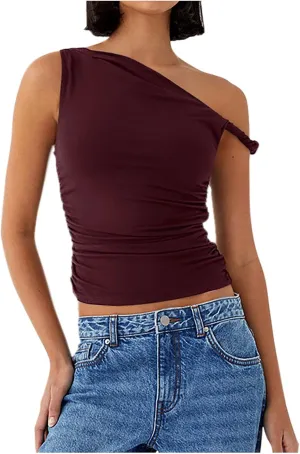 Women's Sexy One Shoulder Asymmetric Tank Tops, Fashion Sleeveless Bodycon Slim Summer Shirts Streetwear Y2K Clothes