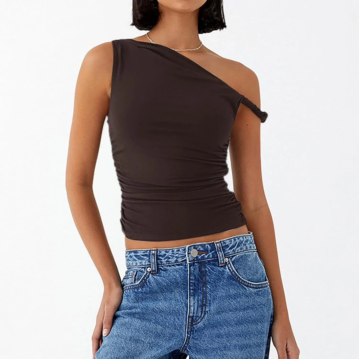 Women's Sexy One Shoulder Asymmetric Tank Tops, Fashion Sleeveless Bodycon Slim Summer Shirts Streetwear Y2K Clothes