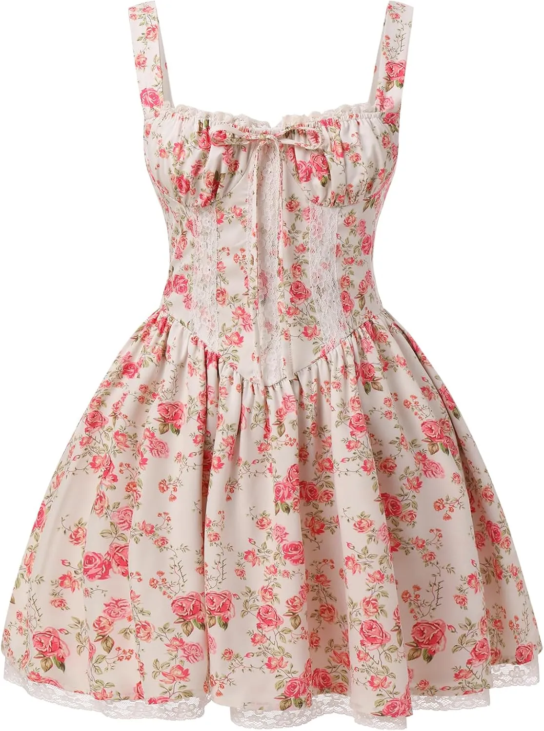 Women's Short Corset Sundress Boho Mini Dress Sleeveless Backless Low Cut Lace Dress Summer