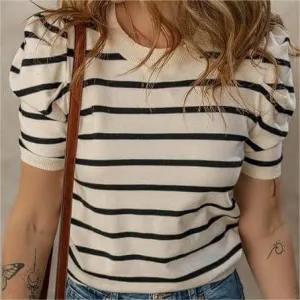 Women's Short Puff Sleeve Knit Tops