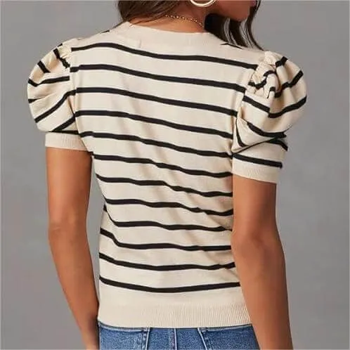 Women's Short Puff Sleeve Knit Tops