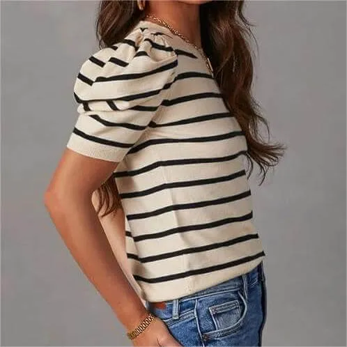 Women's Short Puff Sleeve Knit Tops