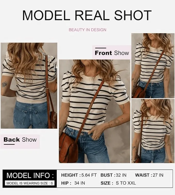 Women's Short Puff Sleeve Knit Tops