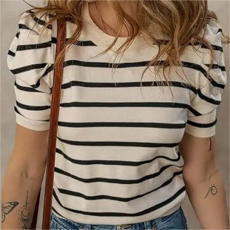Women's Short Puff Sleeve Knit Tops