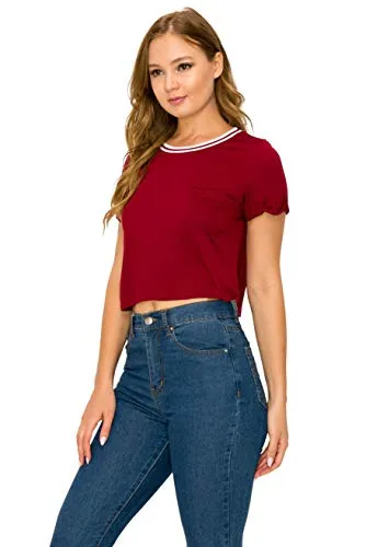 Women's Short Sleeve Slim Fit Sexy Round Neck Black Blouse Crop Top - Small