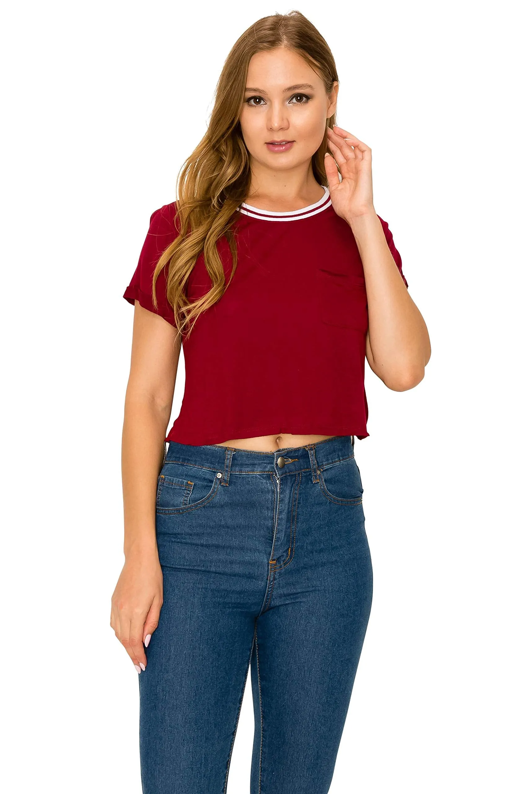 Women's Short Sleeve Slim Fit Sexy Round Neck Black Blouse Crop Top - Small
