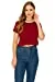 Women's Short Sleeve Slim Fit Sexy Round Neck Black Blouse Crop Top - Small