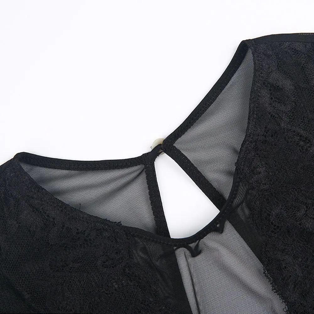 Women's Sleeveless Black Lace Bodysuit