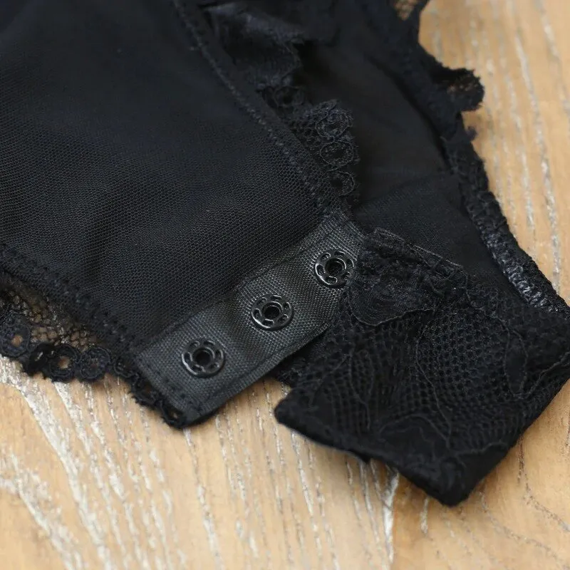 Women's Sleeveless Black Lace Bodysuit