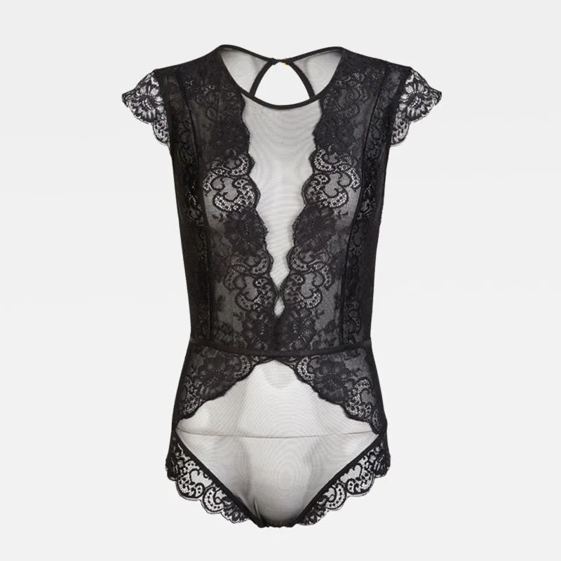 Women's Sleeveless Black Lace Bodysuit